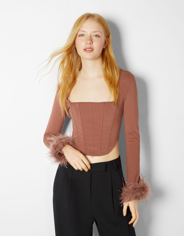 Mode Tops Bustiers Bershka Bustier groen volledige print elegant 