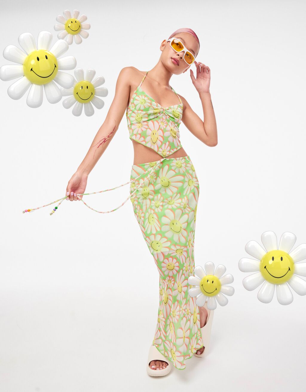 Smiley® print tulle top
