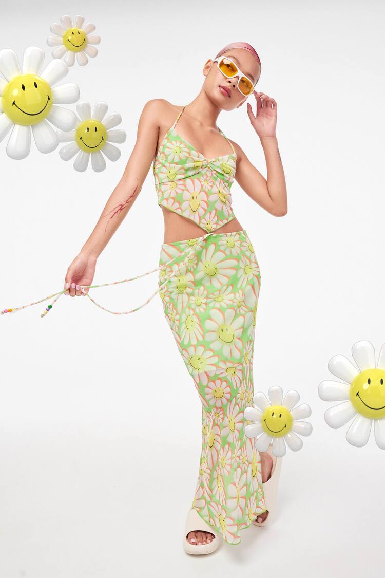 Smiley® print tulle top