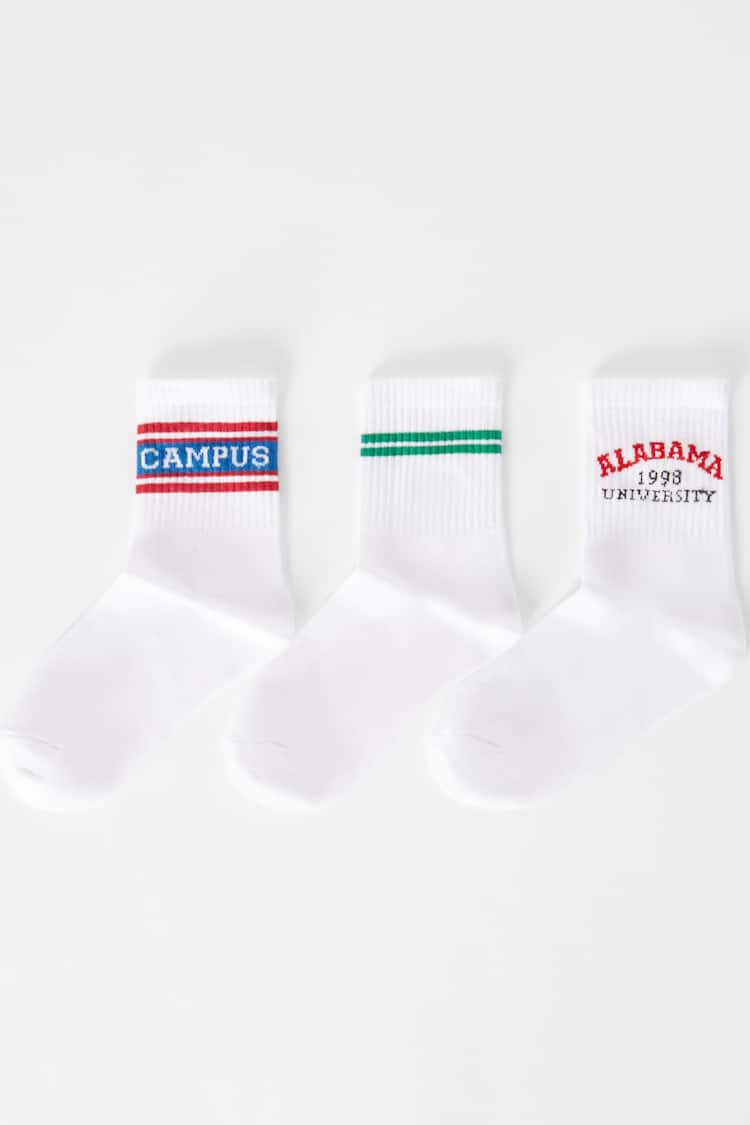 Pakovanje od 3 para dugih čarapa koledž stila campus
