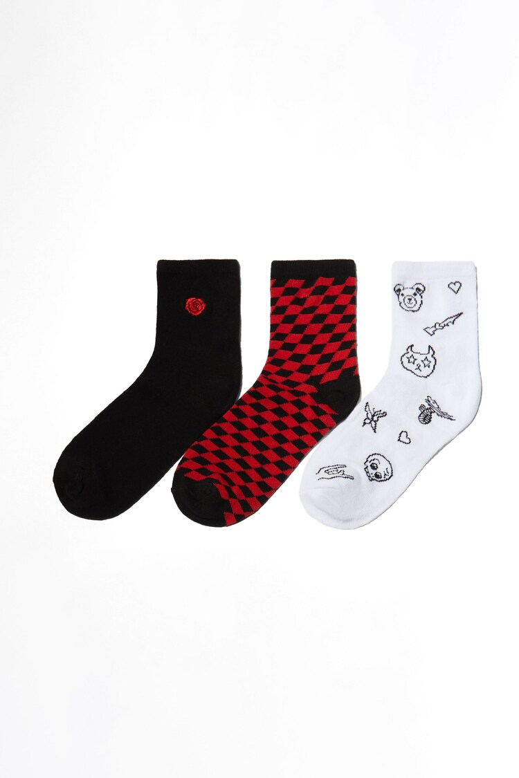 Sæt med 3 par sokker med print