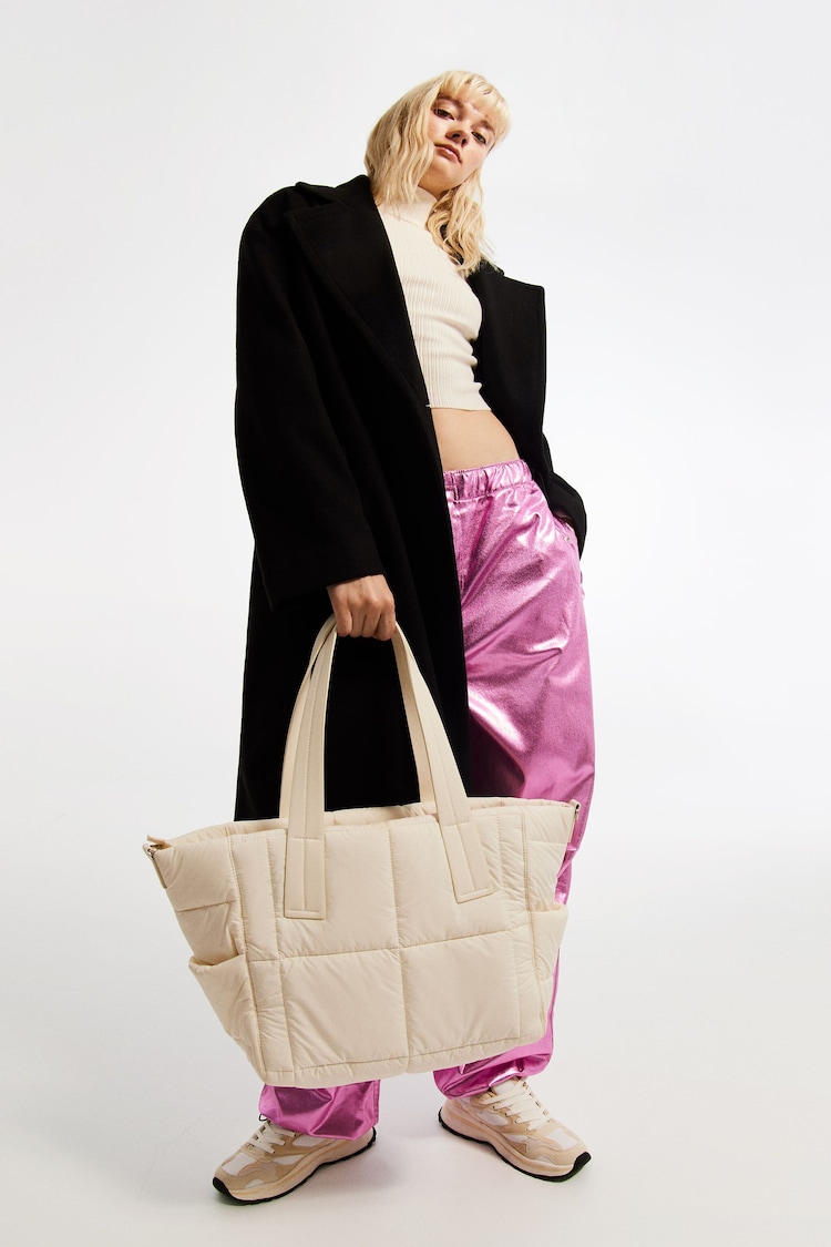 Basic shopper-taske med nyloneffekt