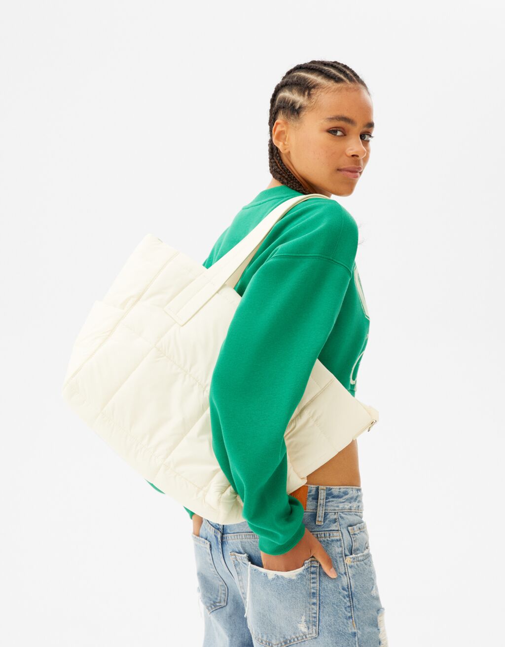 Τσάντα shopper basic με εφέ νάιλον