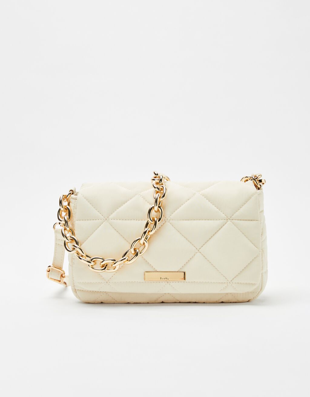 Quilted nylon-effect bag with chunky chain