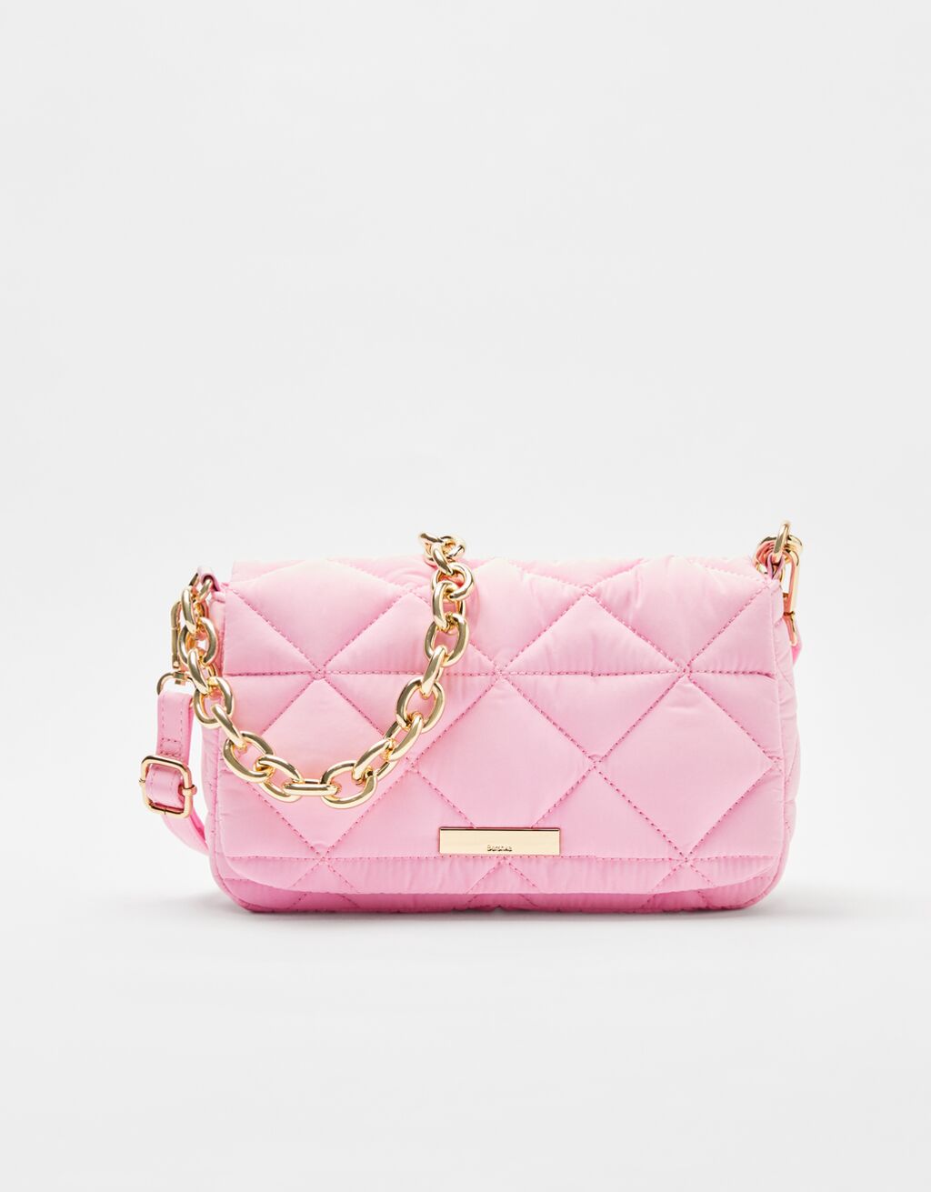 Quilted nylon-effect bag with thick chain