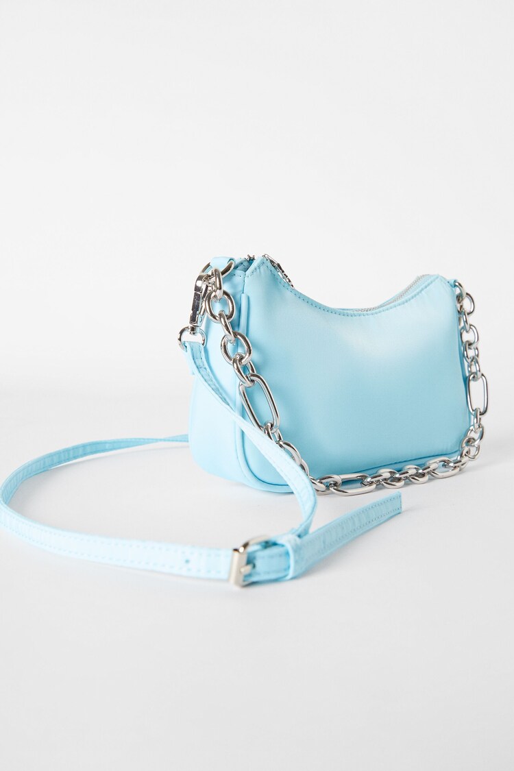 Nylon-effect crossbody bag with chain strap