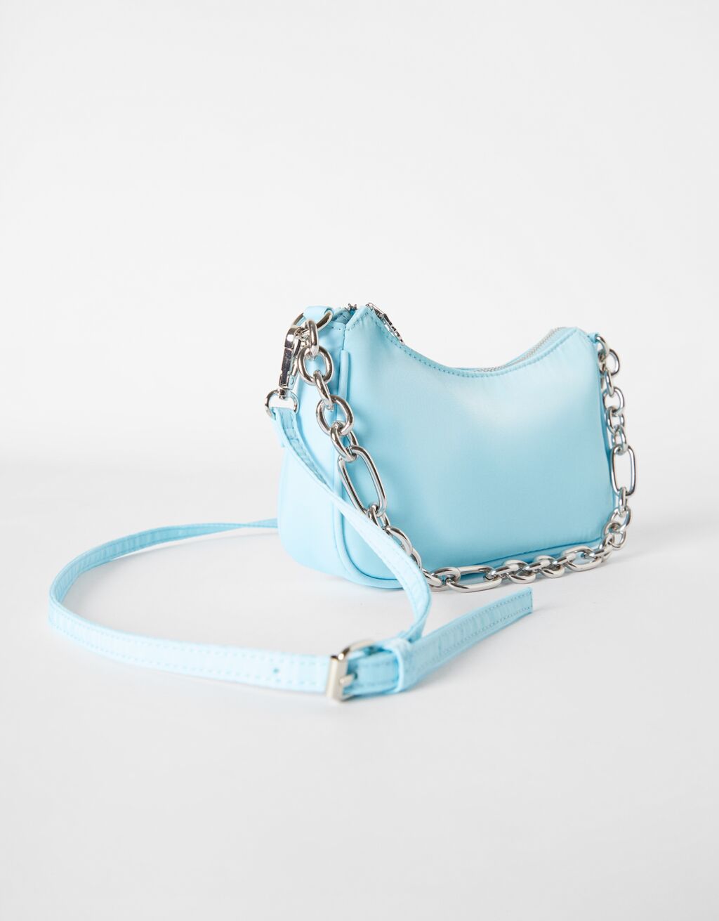Nylon-effect crossbody bag with chain strap