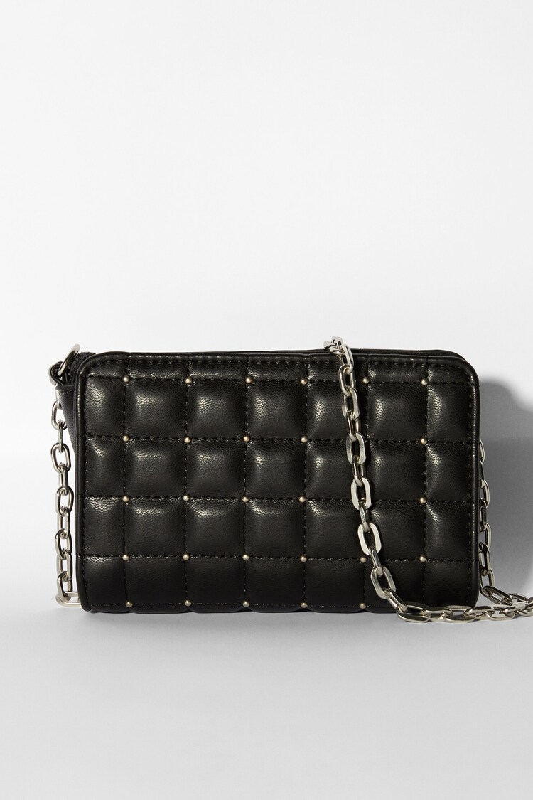 Quilted mini crossbody bag with studs