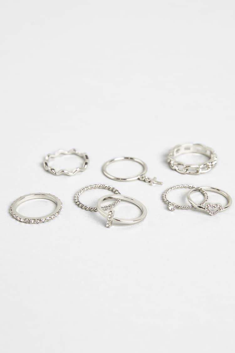 Set of 8 thin rings with cross