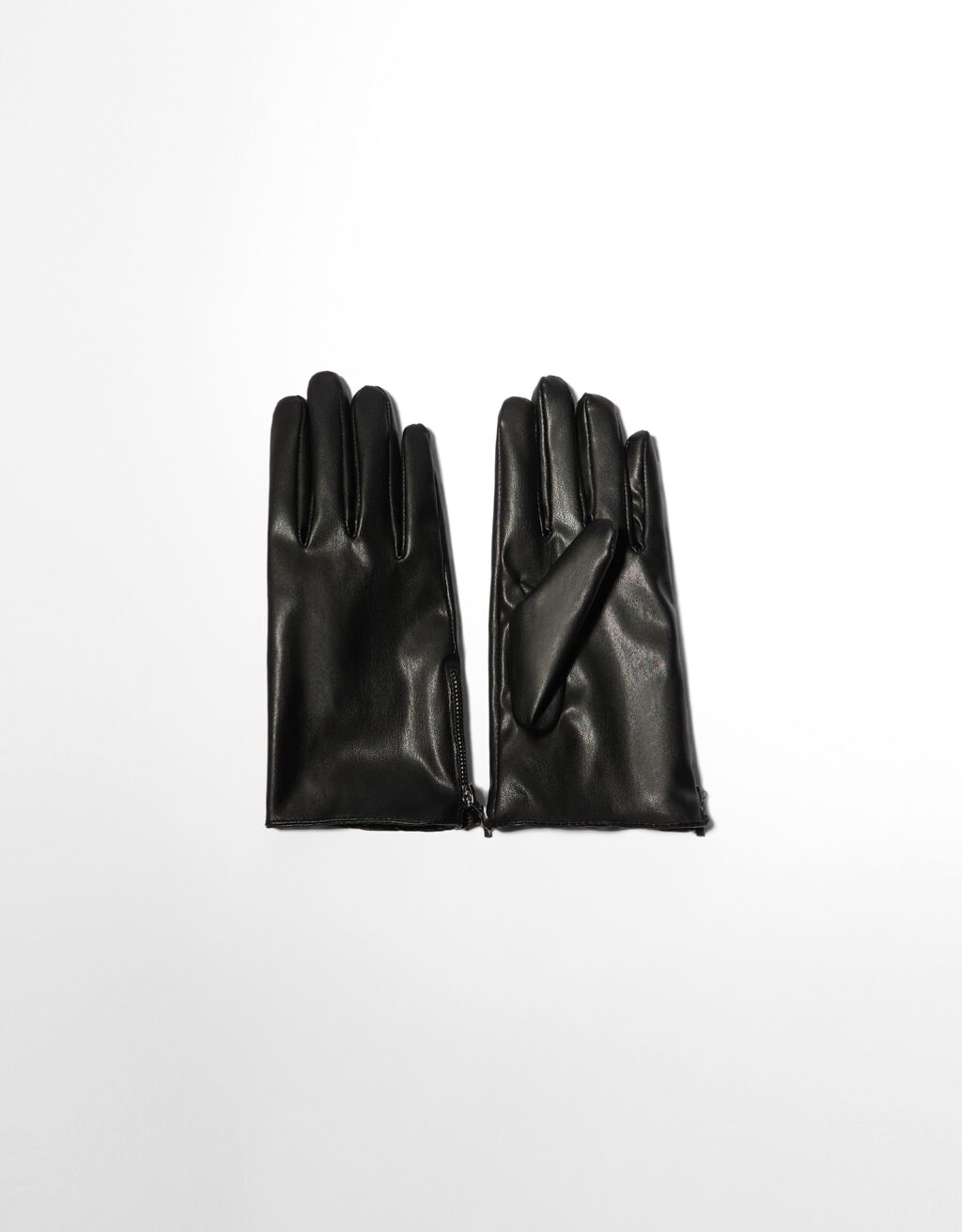 Faux leather zip gloves