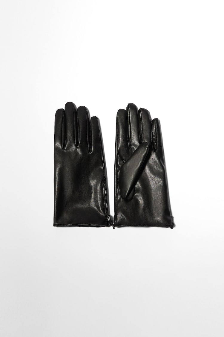 Faux leather zip gloves