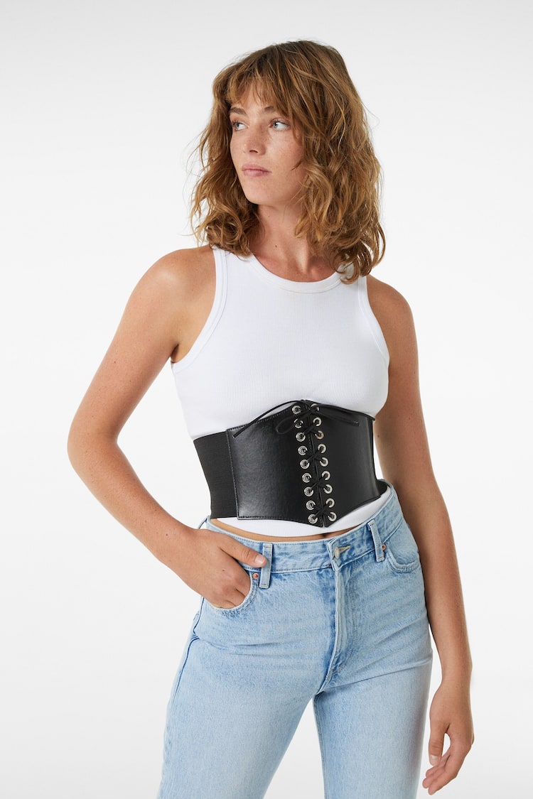 Faux leather braided corset