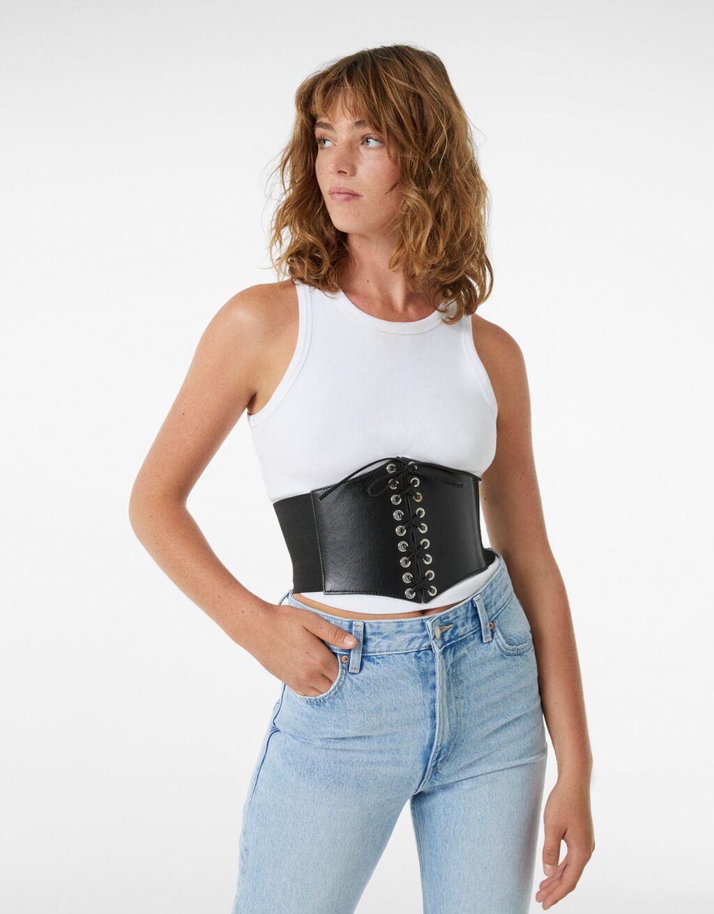 Faux leather braided corset