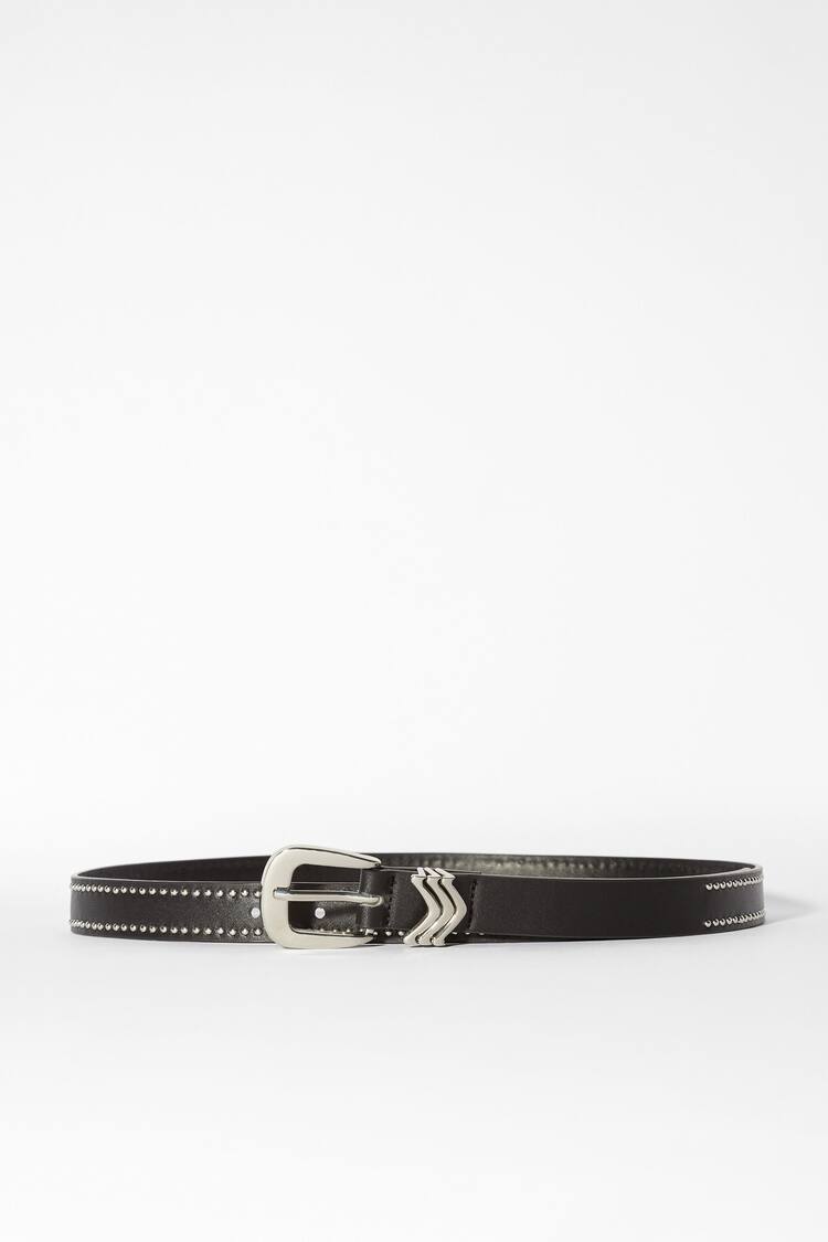 Studded faux leather belt with buckle