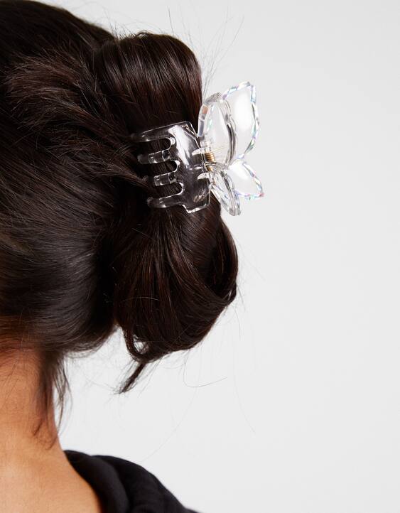 Transparent rhinestone butterfly hair clip - Woman | Bershka