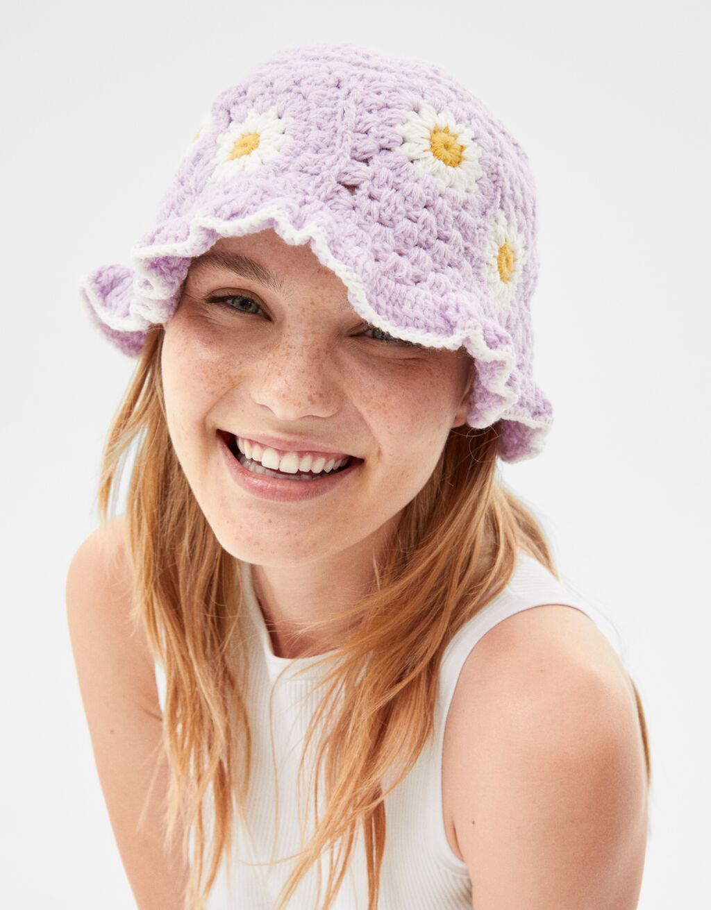 Crochet floral bucket hat