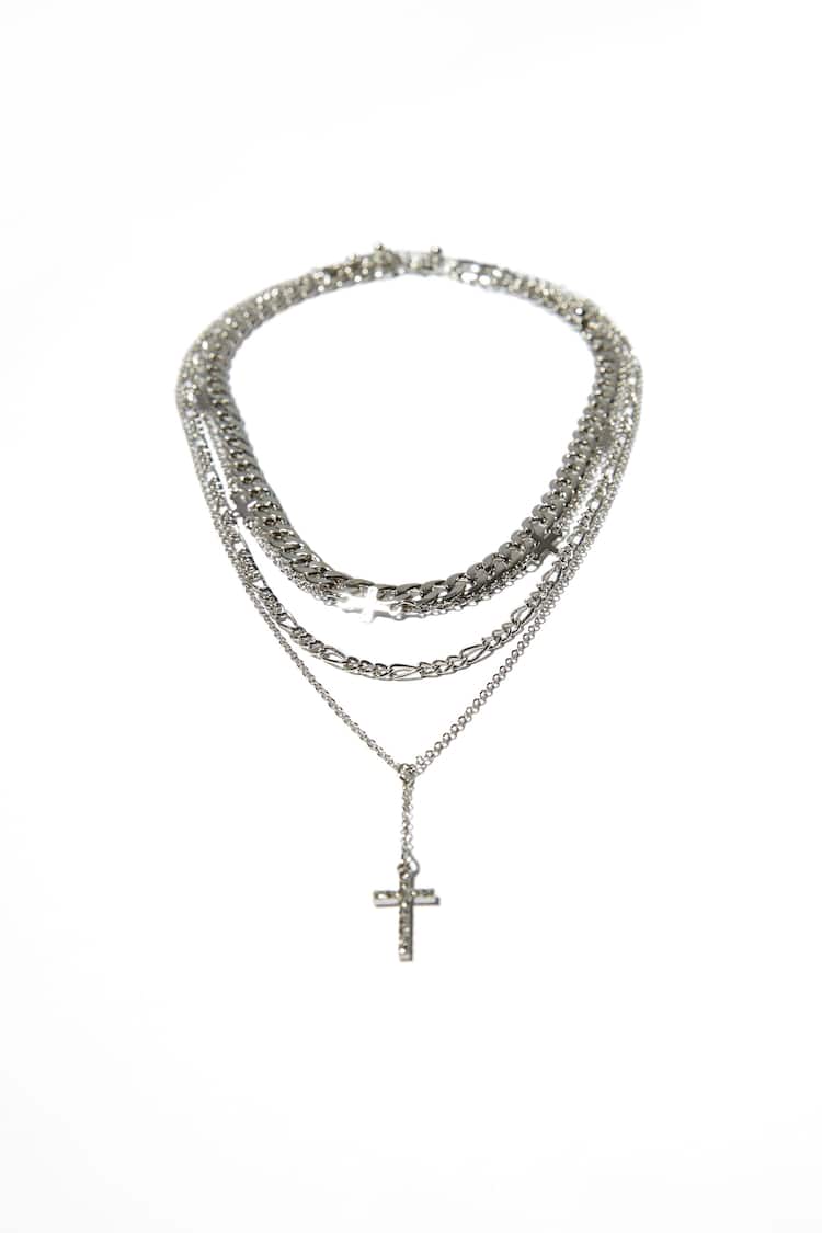 Set of 4 chain necklaces with cross