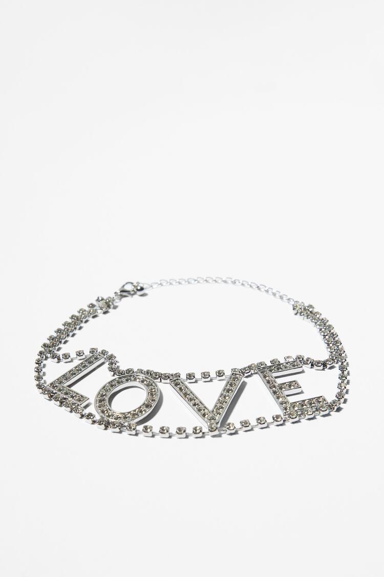 Rhinestone love choker necklace