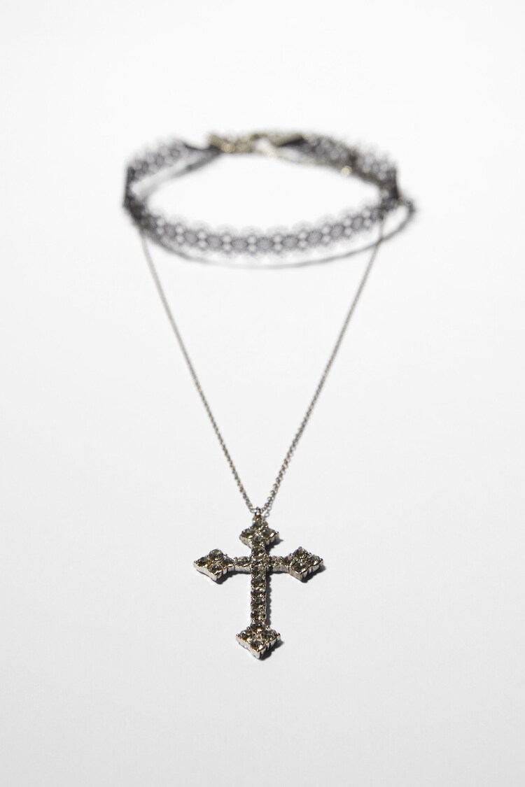 Set of 2 lace choker and cross chain necklaces