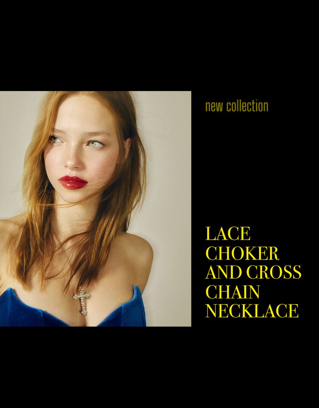 Set of 2 lace choker and cross chain necklaces