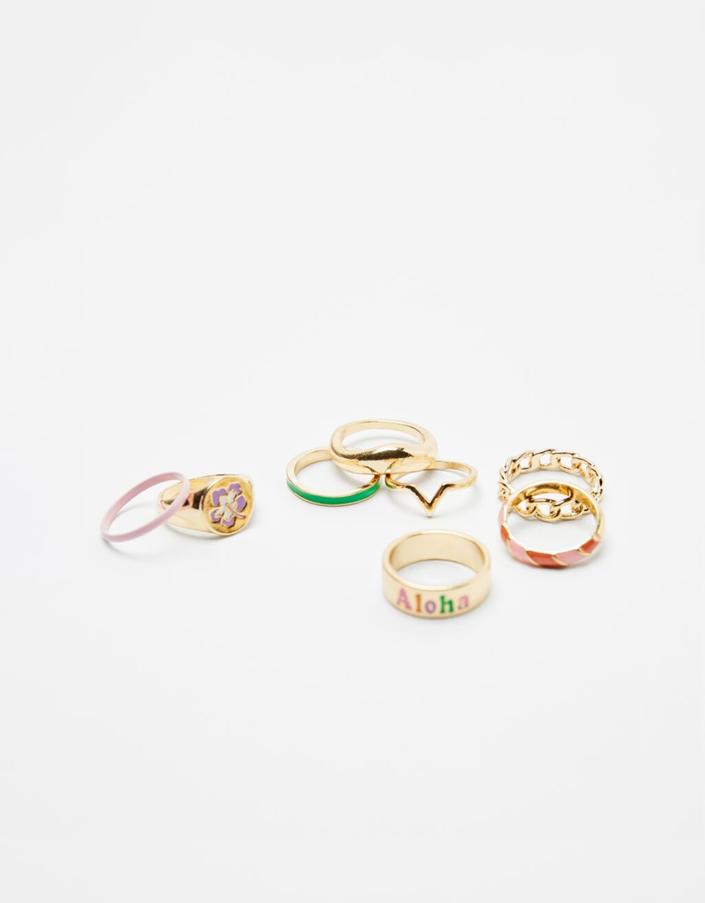 Set of 8 coloured enamel rings
