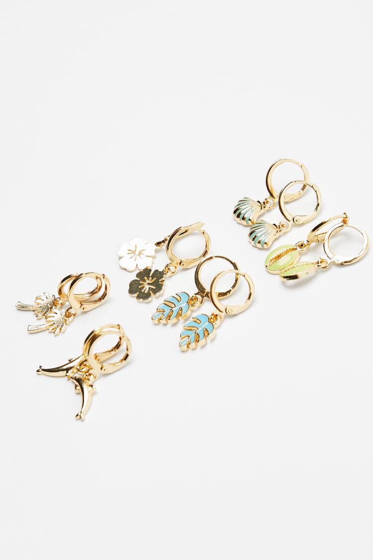 Set of 6 pairs of charm hoop earrings