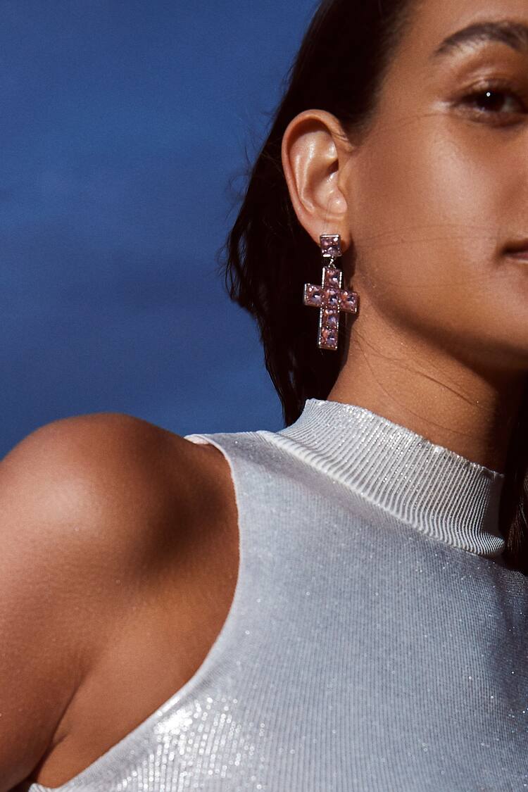 Rhinestone cross earrings