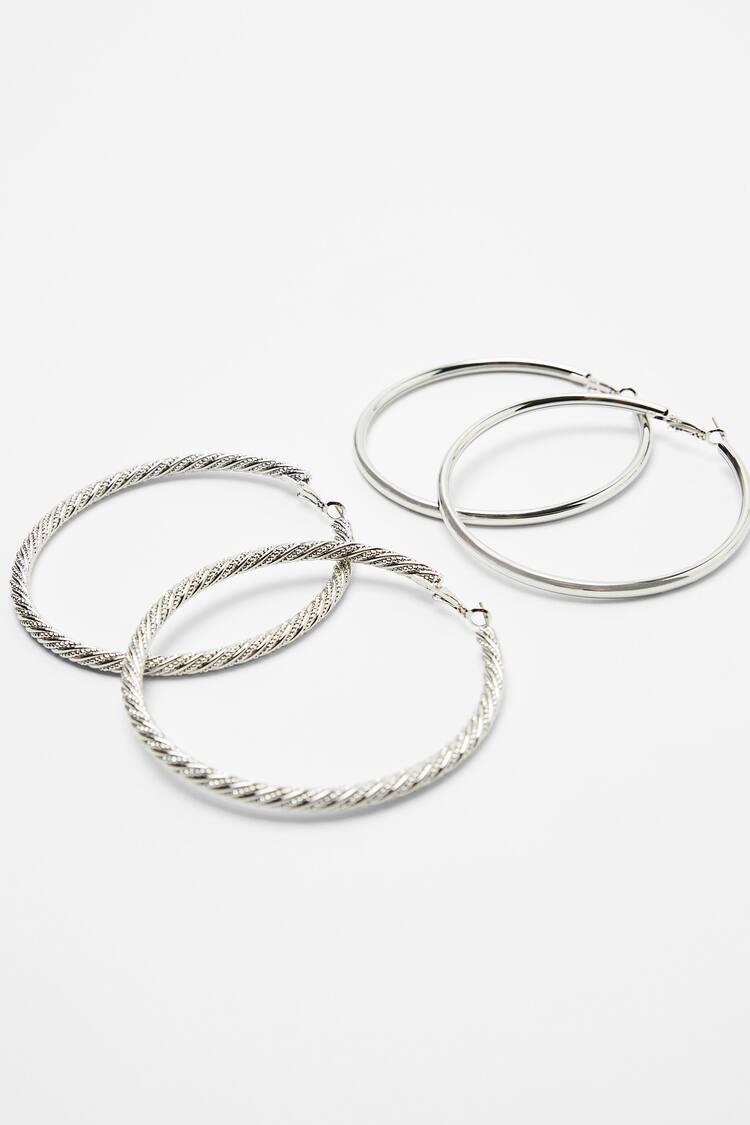 Set of 2 pairs of textured maxi hoop earrings