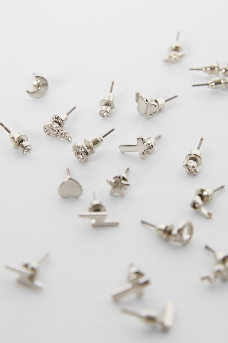Set of 20 pairs of earrings: cross, butterfly