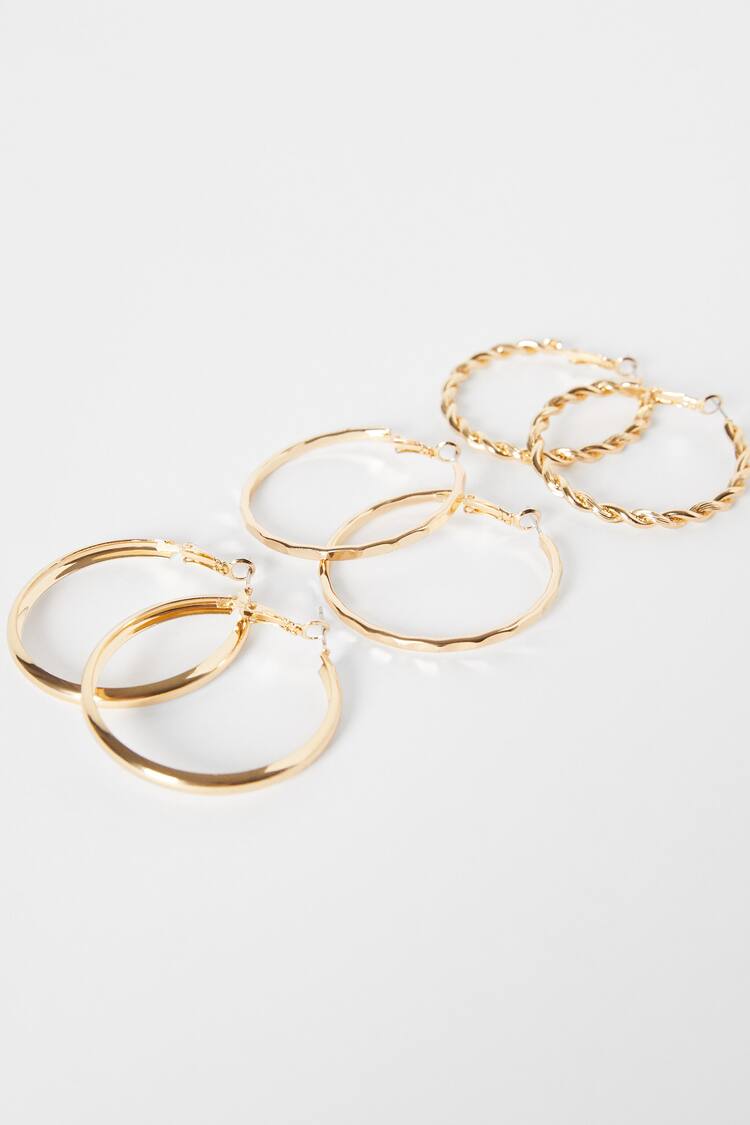 Set of 3 pairs of textured thin hoop earrings