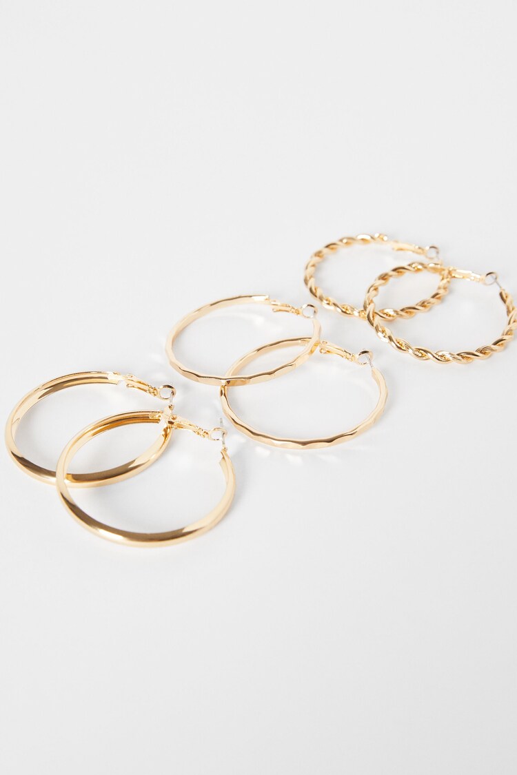 Set of 3 pairs of textured thin hoop earrings