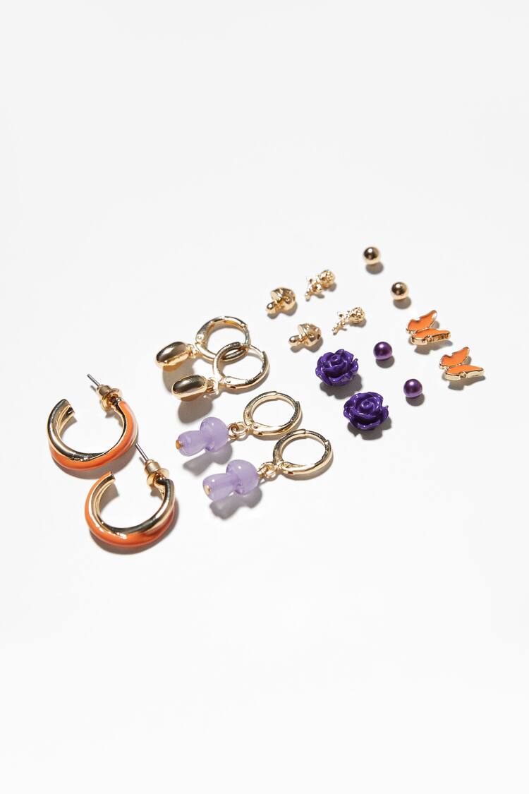 Set of 9 pairs of enamel earrings