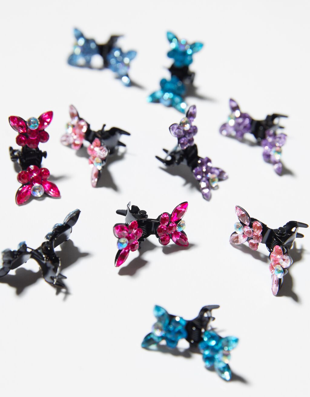 Pack of 10 hair clips with rhinestone butterflies Woman Bershka