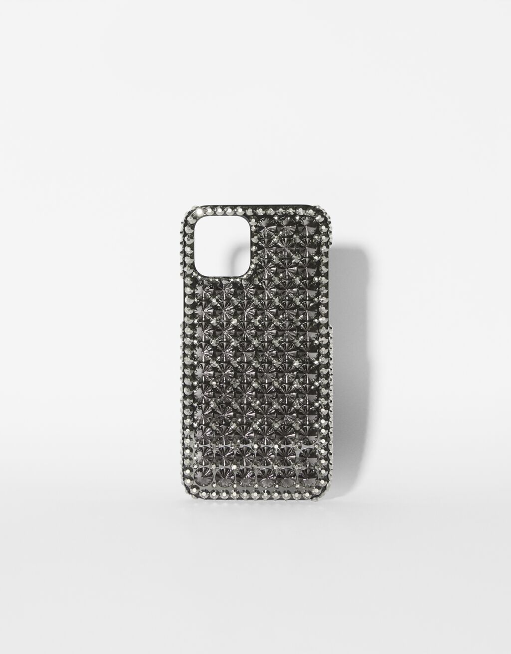 Cell phone case embellished with rhinestone spikes