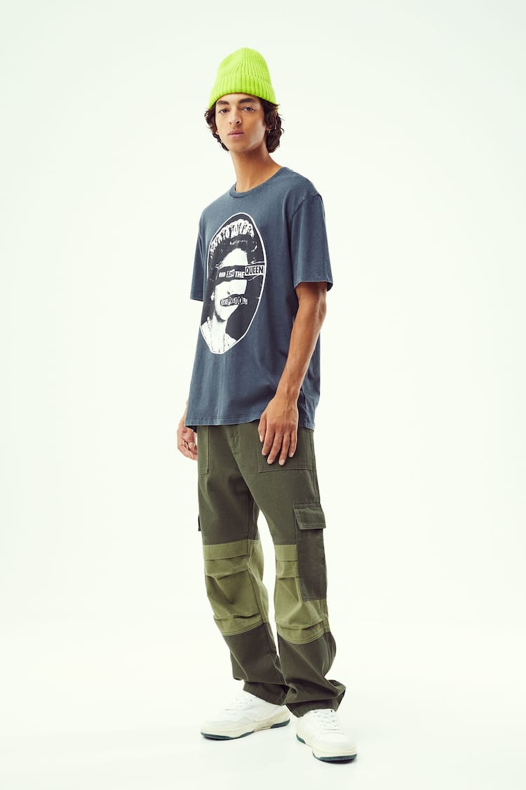 Jeans straight cargo color block