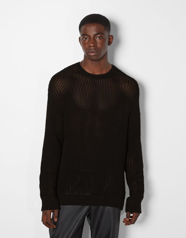 Mesh round neck sweater - Man | Bershka