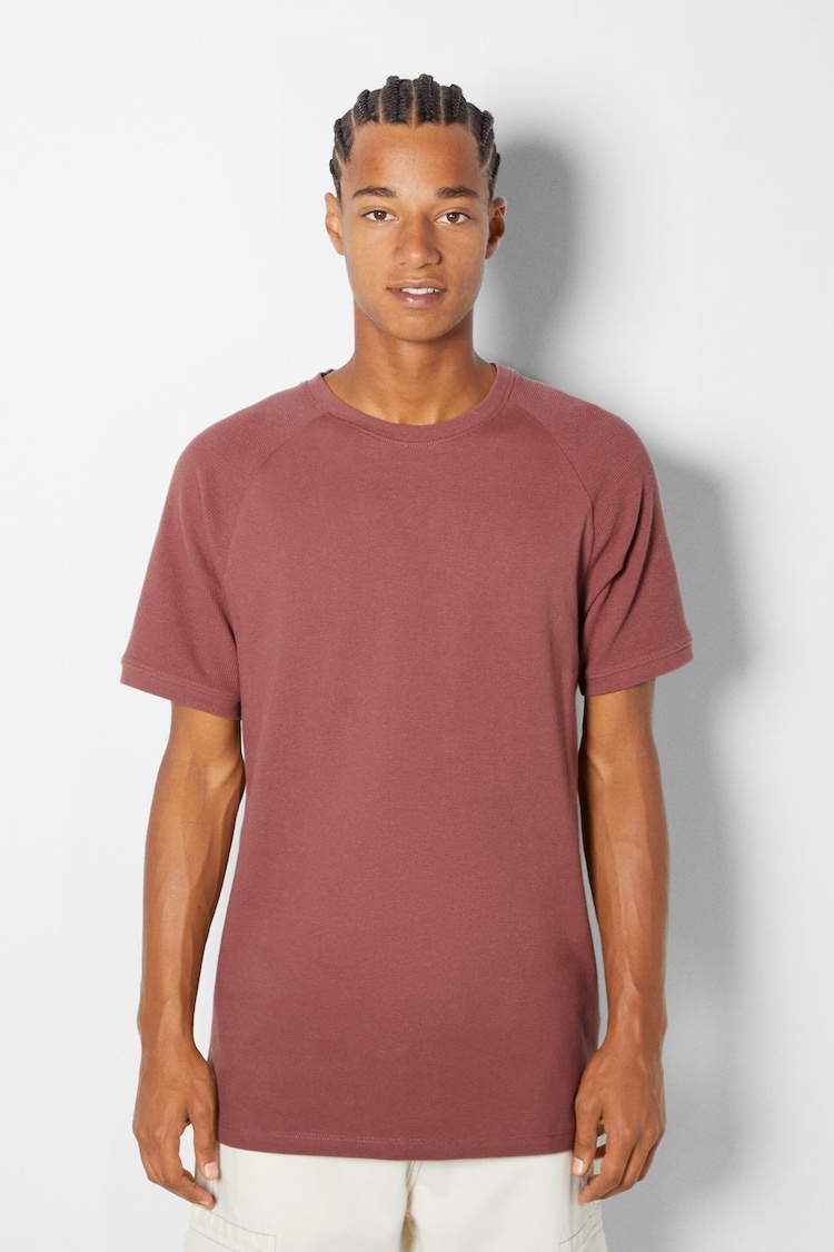 Short sleeve waffle-knit piqué T-shirt with raglan sleeves
