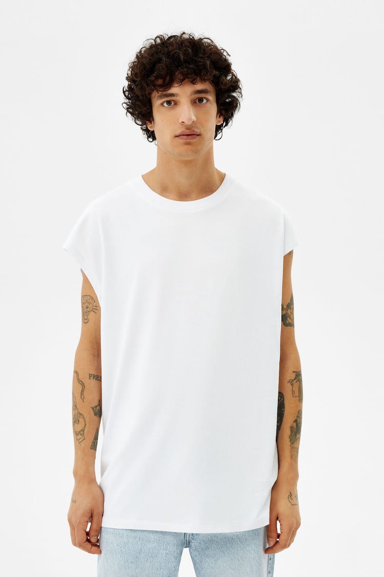 Extra loose sleeveless worker T-shirt