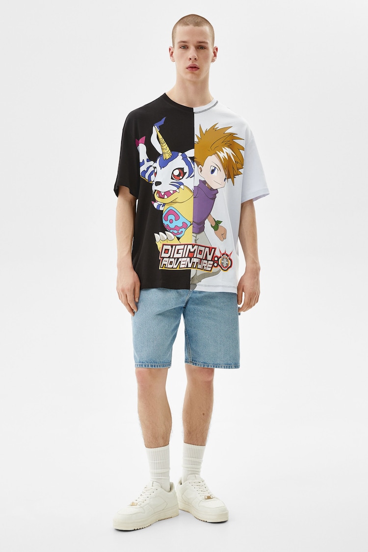 Camiseta manga corta oversize Digimon bicolor