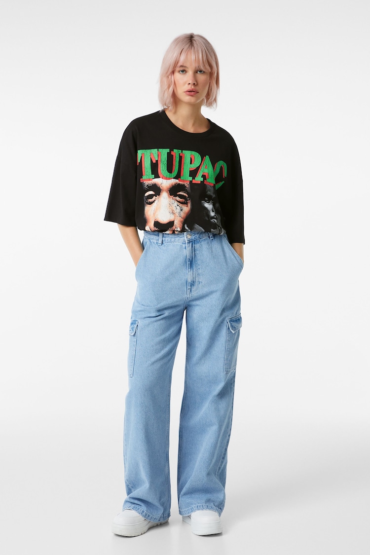 Ekstra løs, kortærmet T-shirt med Tupac