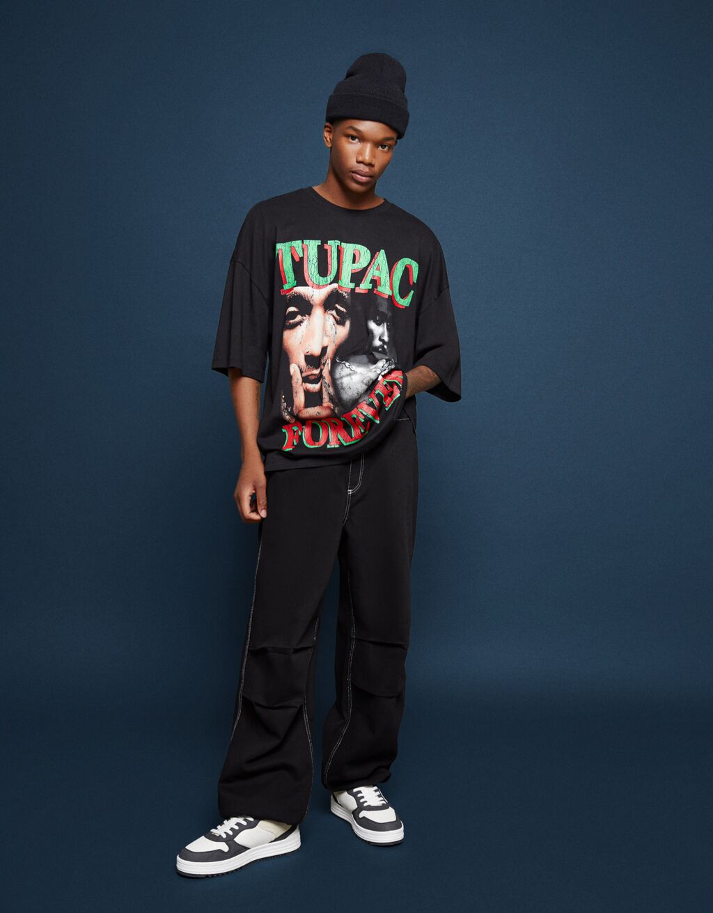 Extra volné tričko Tupac s krátkými rukávy