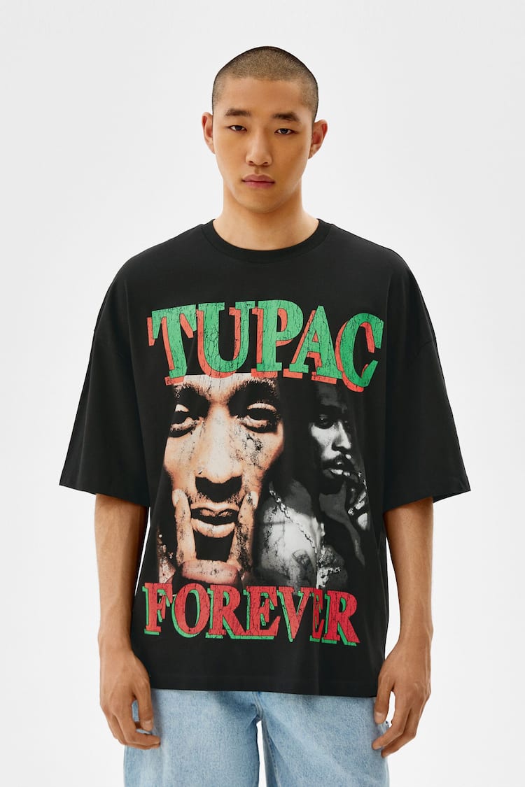 Kaus Tupac lengan pendek ekstra longgar