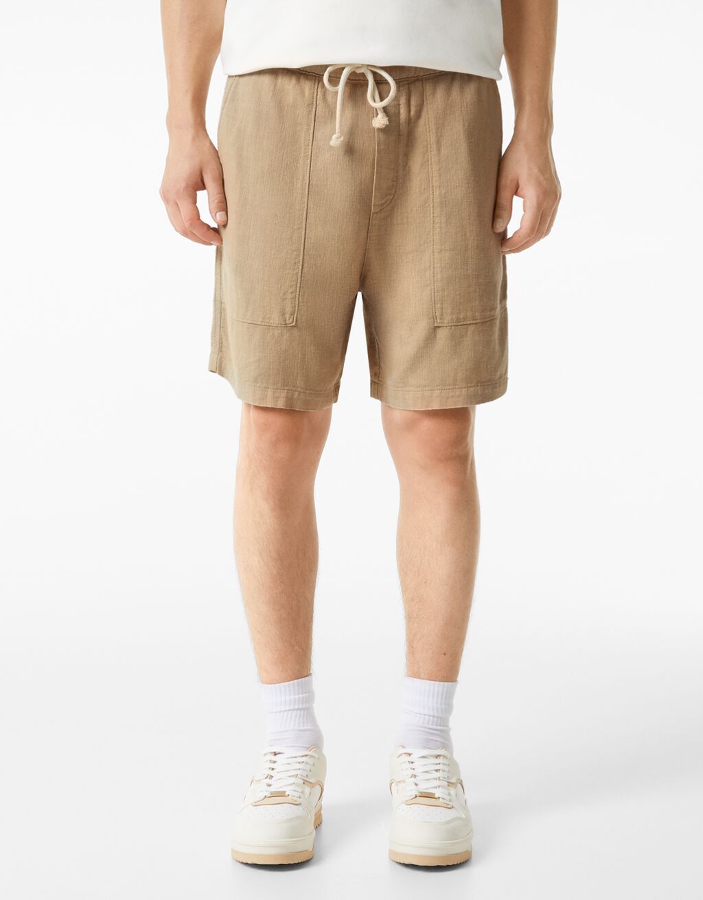 Linen blend cotton Bermuda sweatpant shorts