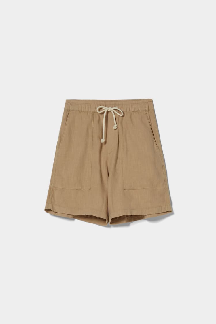 Linen effect cotton Bermuda jogging shorts