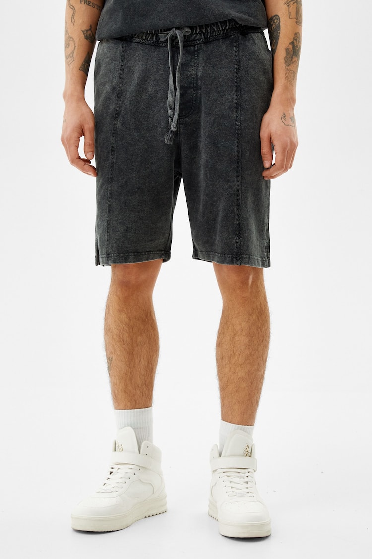 Faded-effect plush Bermuda shorts