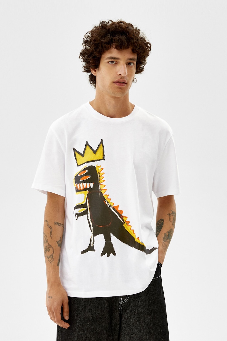 Majica običajnega kroja s kratkimi rokavi in potiskom Jean-Michel Basquiat