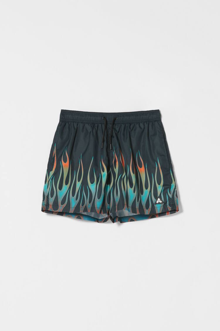 Flame print swimming trunks