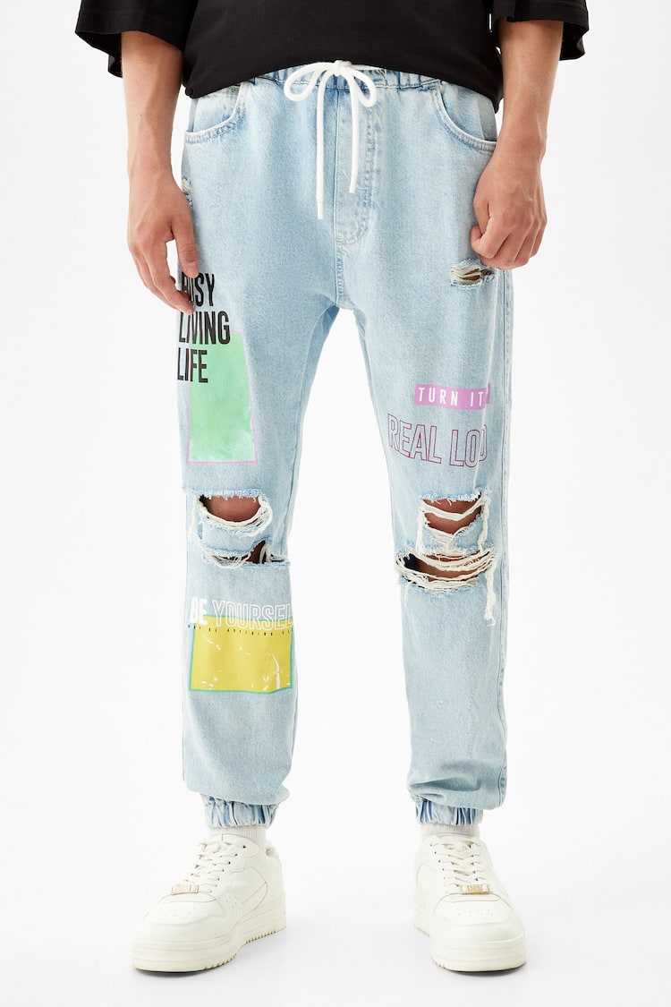 Ripped printed jogger jeans