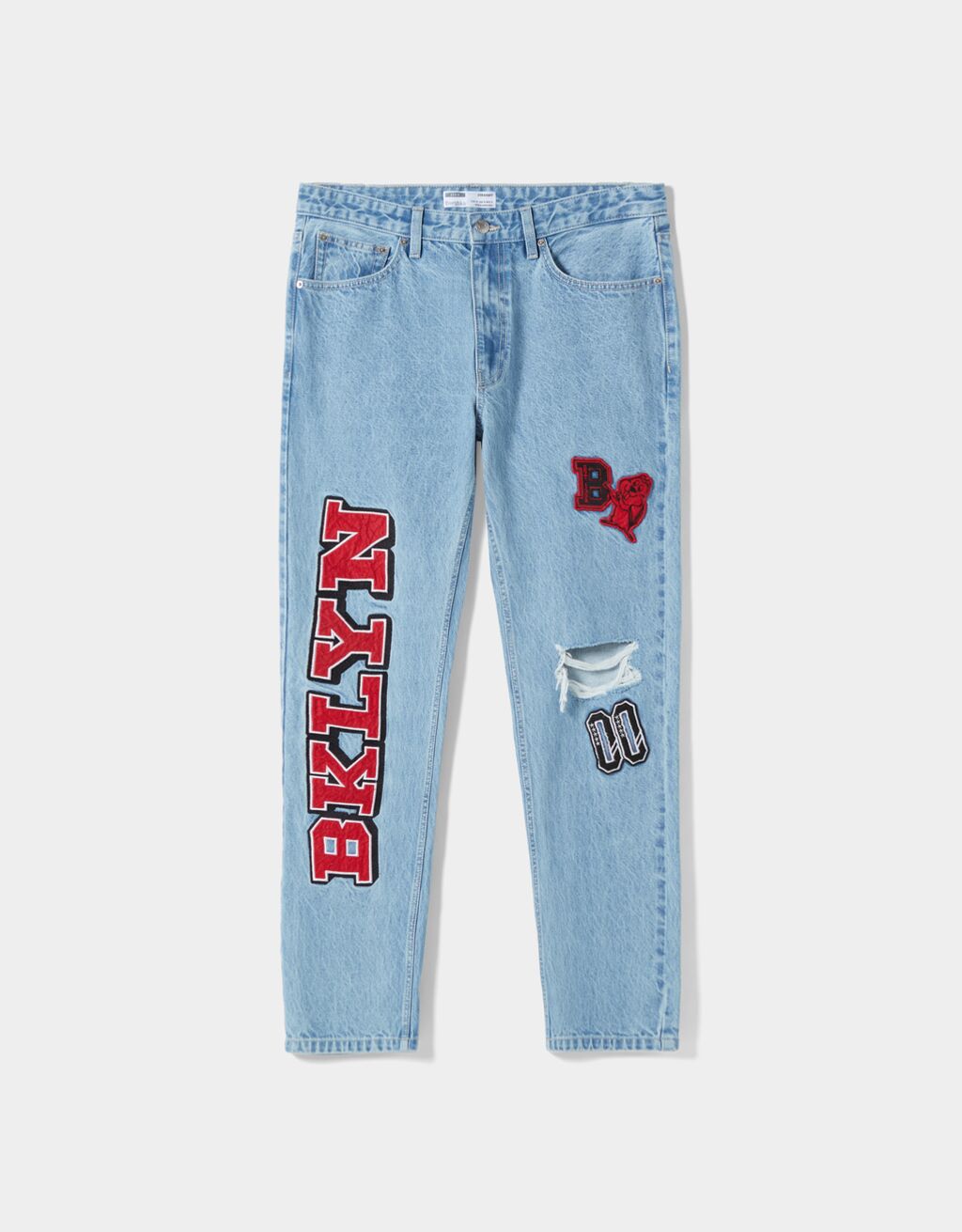 Jeans straight parches varsity