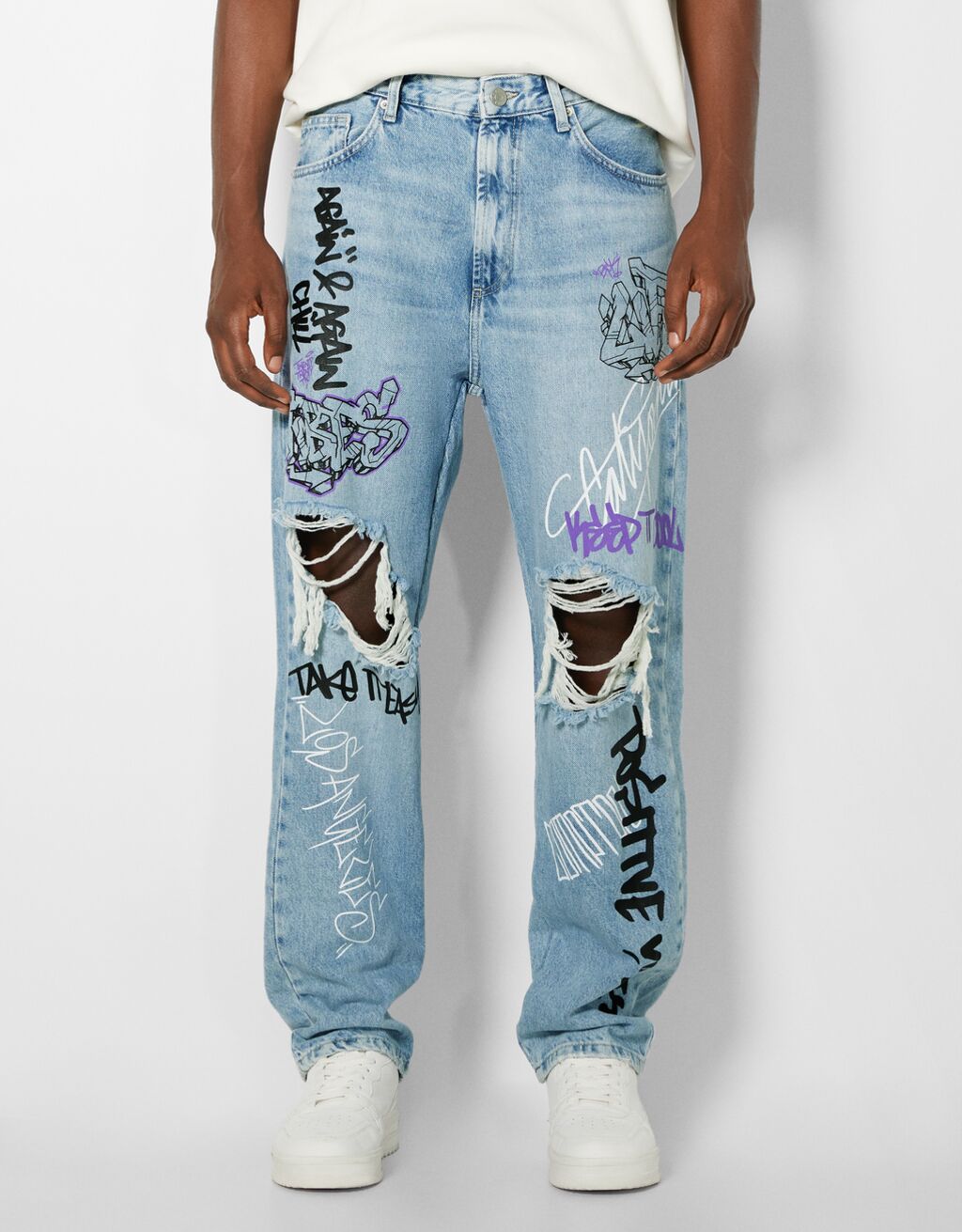 90's wide jeans graffiti print